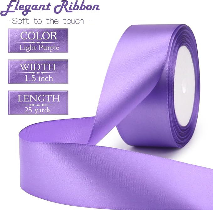 Light Purple Solid Satin Ribbon 1-1/2 Inch 25 Yards Solid Polyester Fabric - Image 2