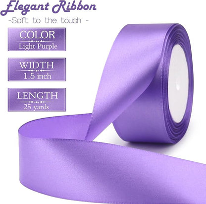 Light Purple Solid Satin Ribbon 1-1/2 Inch 25 Yards Solid Polyester Fabric - Image 2