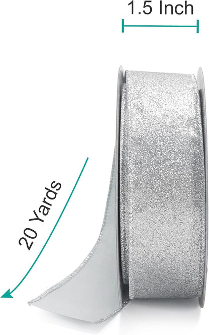 CT CRAFT LLC Glitter Wired Ribbon 1.5" x 20 Yards Silver - Image 2