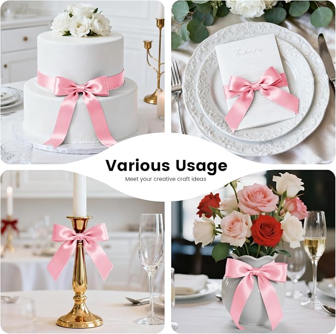 1-1/2 Inch 100 Yards Satin Ribbon Light Pink, Solid Color Fabric Ribbon - Image 6
