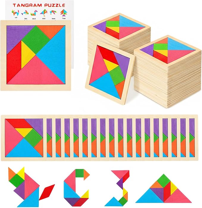 12 Pack Tangram Puzzle Wooden Kids Party Favors, Goodie Bags Stuffers by SRENJU+SINU
