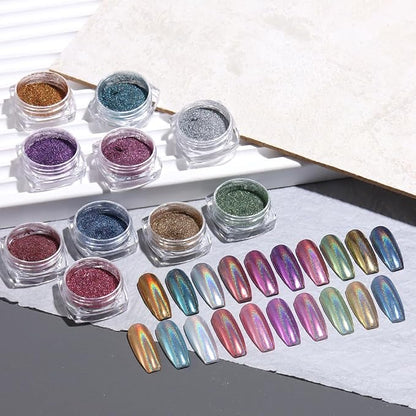 10 Colors Holographic Nail Powder, Holo Aurora Iridescent Metallic Mirror Laser - Image 7