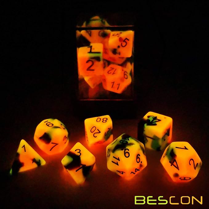 Bescon Two-Tone Glow-in-The-Dark Polyhedral Dice Set HOT Rocks, Luminous RPG - Image 5