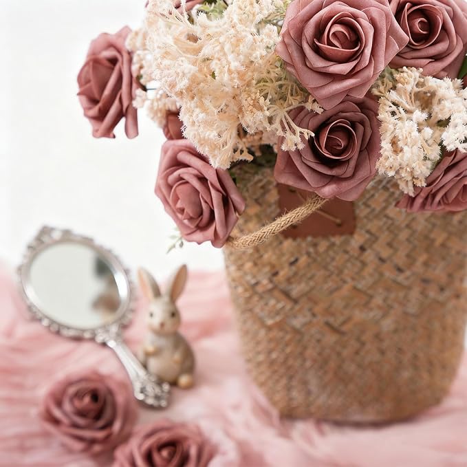 Artificial Flowers Foam Fake Roses 25pcs Dusty Rose Faux Roses - Image 5