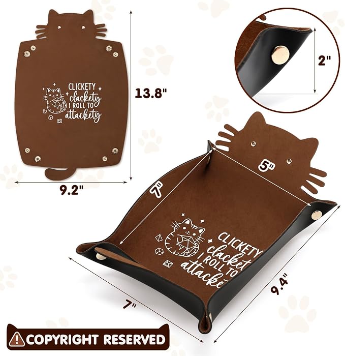 Cat Dice Rolling Tray Novelty Folding Leather Dice Holder Portable Dice Storage - Image 3