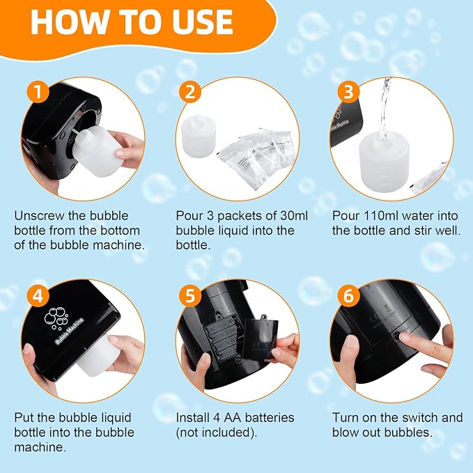 Bubble Machine for Kids Toddlers, Automatic Bubble Blower, Portable Adjustable - Image 5