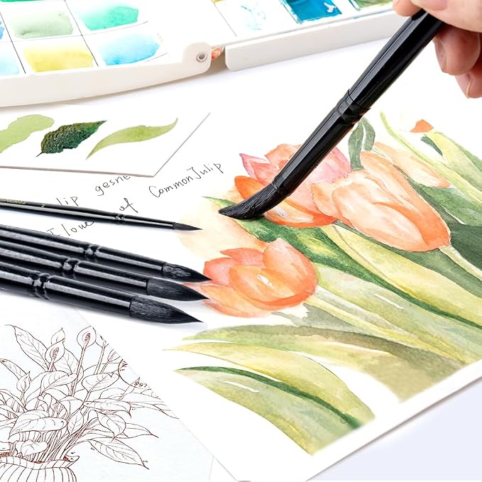 Transon 8pcs Round Watercolor Paint Brush Set Goat Hair - Image 5