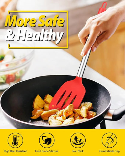 Pack of 4 Silicone Cooking Utensils Set, Non Stick Large Solid Spatulas - Image 4