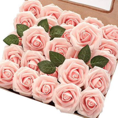 Floroom Artificial Flowers 50pcs Real Looking Blush Heirloom Foam Fake Roses by Floroom