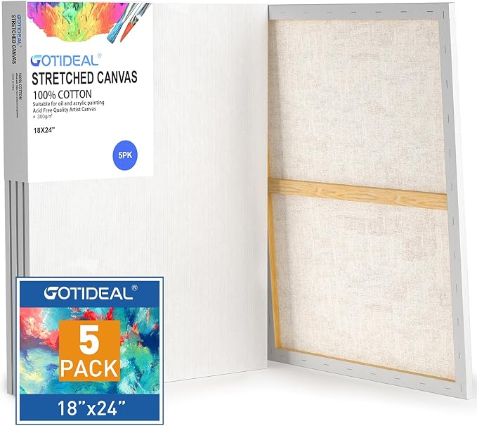 GOTIDEAL Stretched Canvases for Painting, 18x24" Inch Set of 5, Primed White by GOTIDEAL
