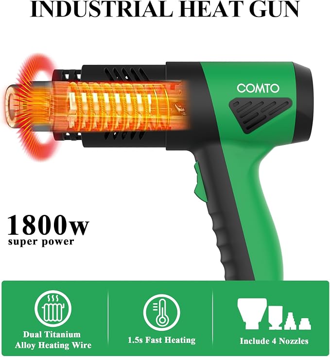 1800W Heat Gun with LCD Digital Display, Variable Temperature Control - Image 3