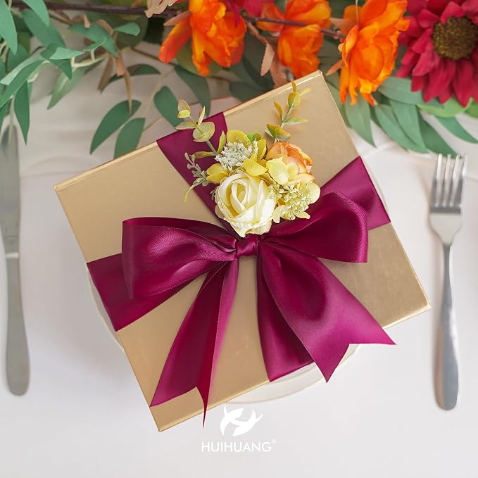 HUIHUANG Wine Red Ribbon 2 inch Wide Double Face Satin Ribbon Maroon Fabric - Image 3