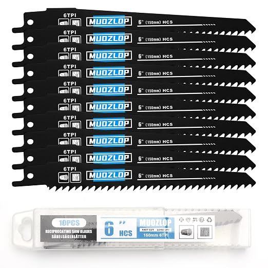 10Pack 6 inch Reciprocating Saw Blades Set, 6TPI High Carbon Saw Blades by Unknown
