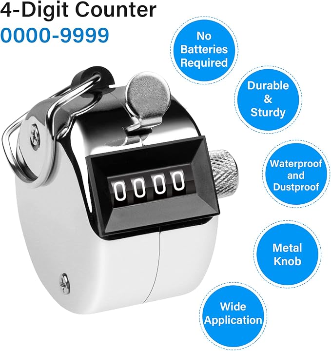 Tally Counter, 4-Digit Clicker Counter, Metal Hand Tally Counters Clicker Pitch - Image 3