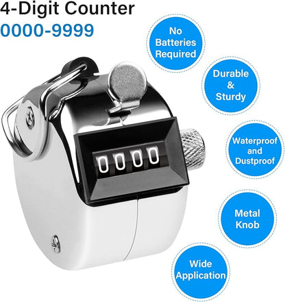 Tally Counter, 4-Digit Clicker Counter, Metal Hand Tally Counters Clicker Pitch - Image 3