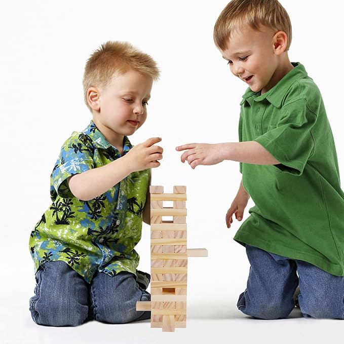 Glintoper Tic Tac Toe & Tumble Tower Blocks Tables Game Set, Classic Wood - Image 9