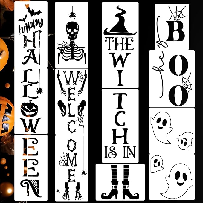 Halloween Stencils for Porch Sign Large Skeleton Boo Stencils Witch Ghost by zosylley