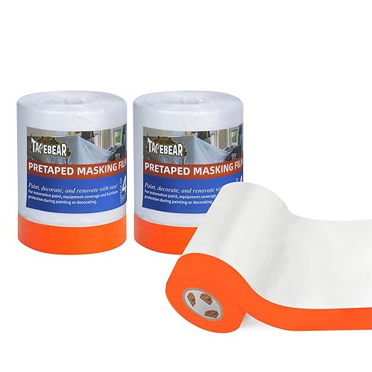 TAPEBEAR Pre-Taped Masking Film, Tape and Drape, Painters Masking Tape Film by TAPEBEAR