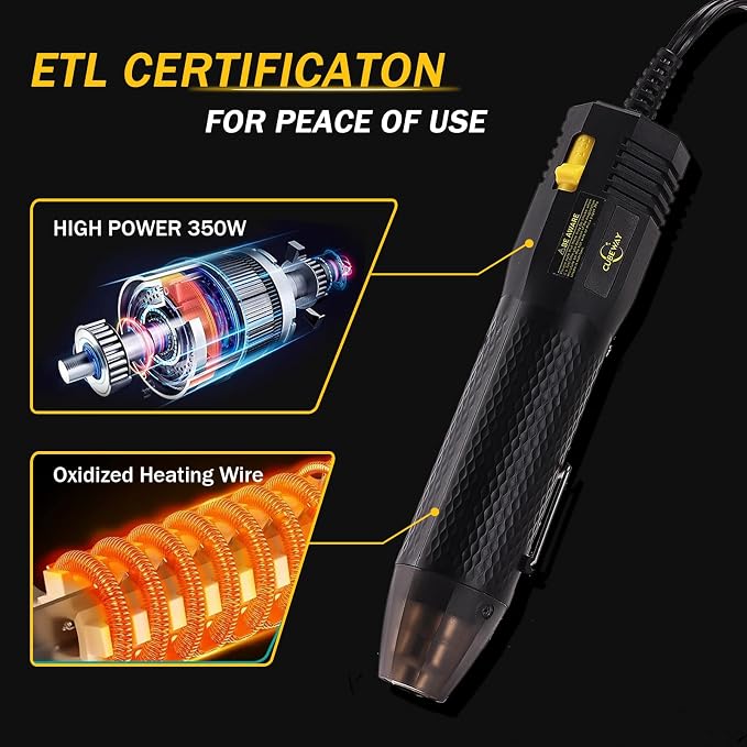 Mini Heat Gun with 6.56FT Long Cable, CUBEWAY 350W Dual-Temp 392~662°F Heat - Image 4