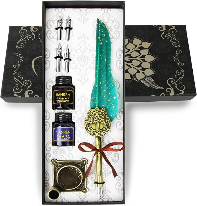 Feather Pen and Ink Set, quill pen ink set, Antique Calligraphy Pen by TIANREN