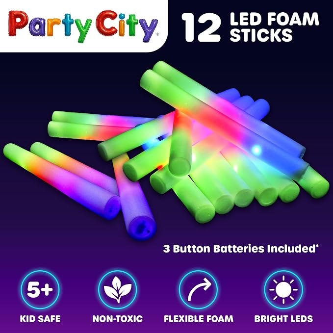 Party City 12pk LED Foam Glow Sticks 14”- Glow in the Dark Party Supplies Favors - Image 6