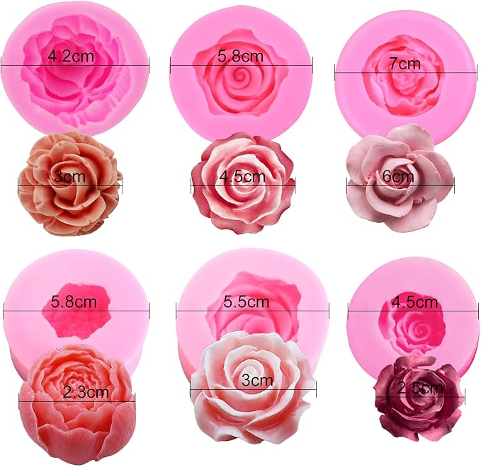 6 Pcs Flower Silicone Molds Set, FAURAPMNG Bloom 3D Rose Flower Fondant - Image 2