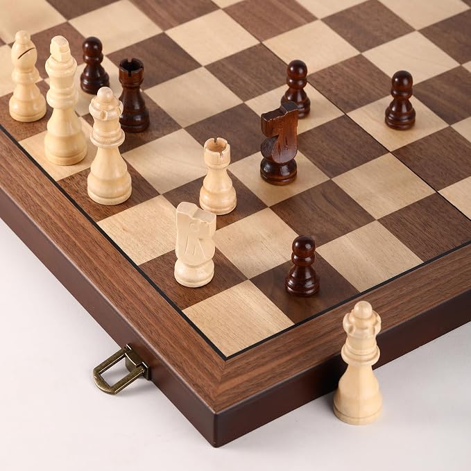 Premium Wooden Chess Set with Protective Carry Bag by Rinten