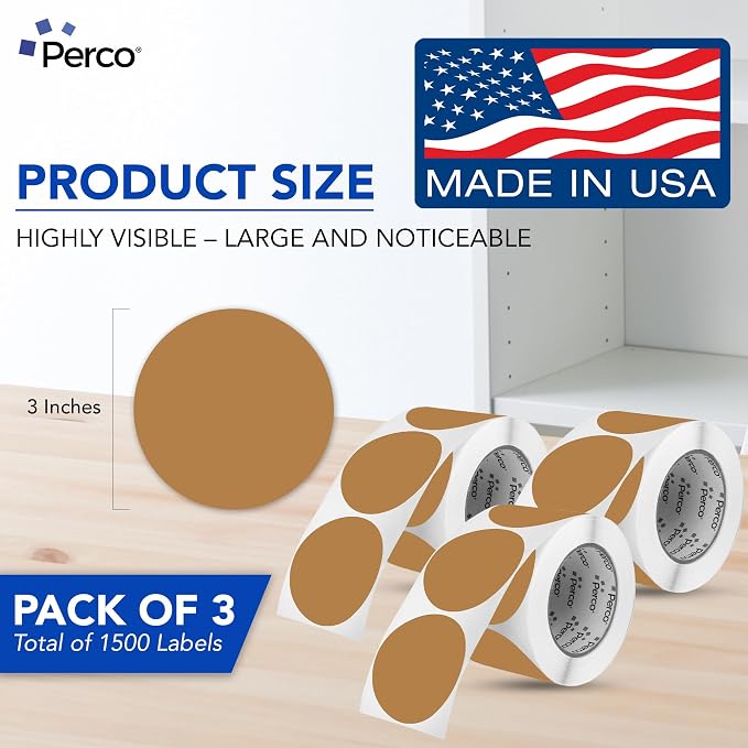 Perco Kraft Brown 3-Inch Round Circle Dot Sticker Labels - Image 2