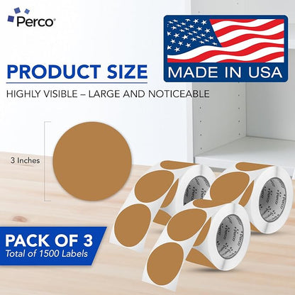 Perco Kraft Brown 3-Inch Round Circle Dot Sticker Labels - Image 2