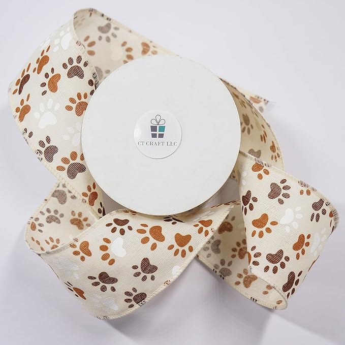 CT CRAFT LLC Ivory Canvas Dog Paw Wired Ribbon 2.5 Inch x 10 Yards - Image 2