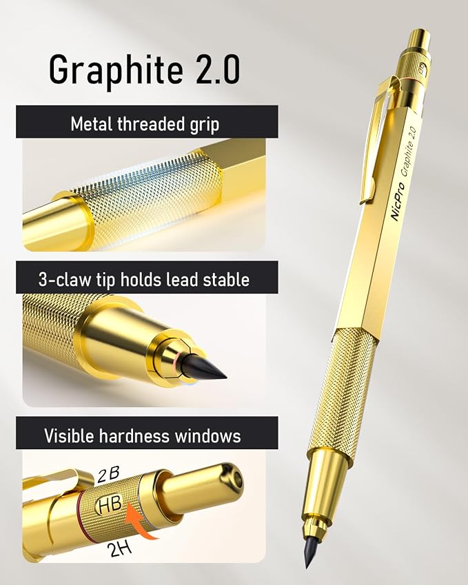 Nicpro 35PCS Gold Art Mechanical Pencils Set - Image 2