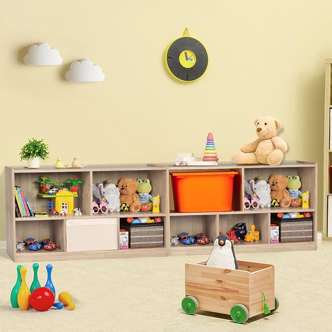 KOTEK Kids Storage Organizer, 5 Cubby Kids Bookshelf, Wooden 2-Layer Bookcase - Image 2
