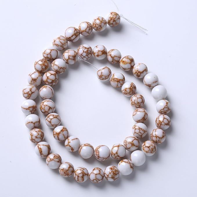 36pcs 10mm White Howlite Spun Gold Stone Beads - Image 7