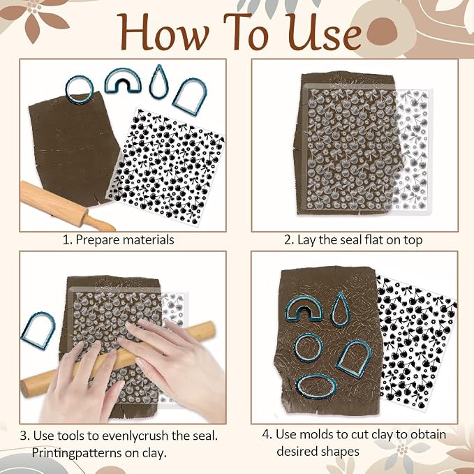 CHGCRAFT Cherry Polymer Clay Texture Sheets Flowers Bow Silicone Texture Stamp - Image 3
