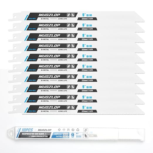 10 Pack 9 inch Reciprocating Saw Blades Set, 14 TPI High Carbon Saw Blades by Unknown