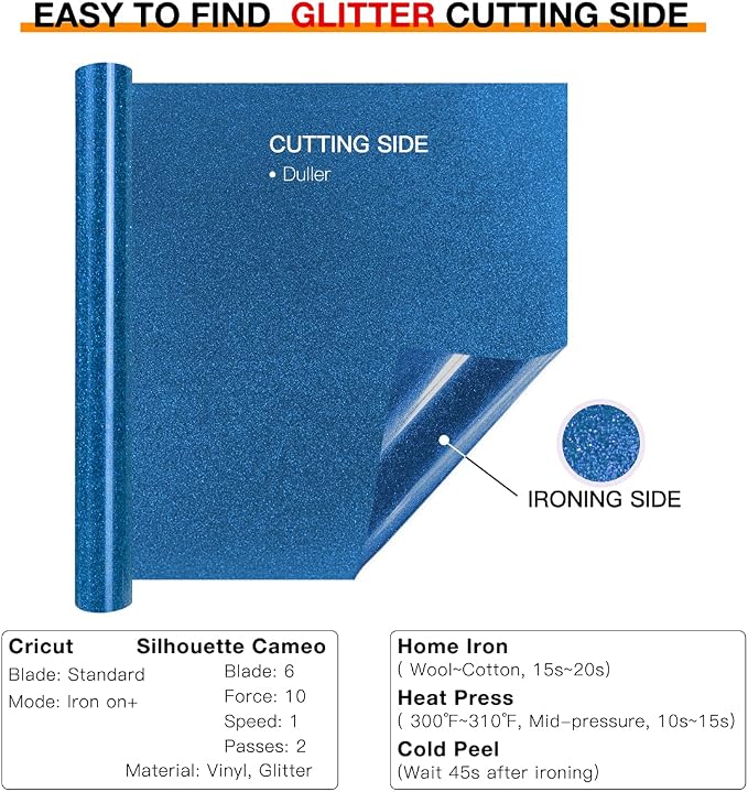 HTVRONT Blue Glitter HTV Heat Transfer Vinyl Rolls - Image 5