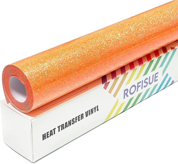 Orange Glitter Heat Transfer Vinyl 12Inch*6FT Glitter Iron on Vinyl by Unknown