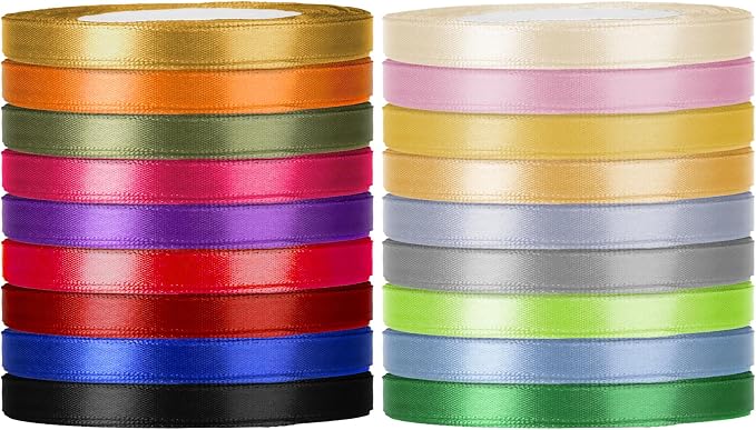 ABSOFINE 18 Colors Satin Ribbon Polyester, 1/4 inch Solid Fabric Ribbon Roll - Image 3