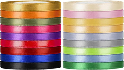 ABSOFINE 18 Colors Satin Ribbon Polyester, 1/4 inch Solid Fabric Ribbon Roll - Image 3