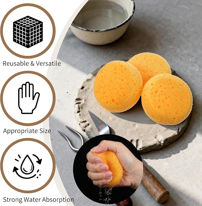 15pcs Pottery Sponges for Clay Round Painting Sponge Yellow Elasticity Cleaning - Image 3