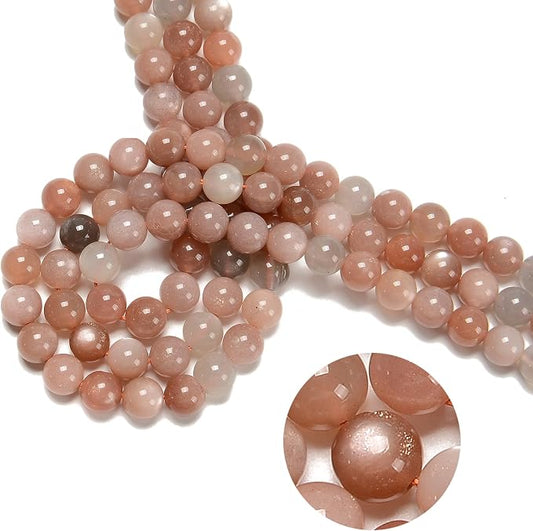 94Pcs 8mm Multi-Color Peach Moonstone Smooth Round Beads Natural Stone Beads by JM+Design