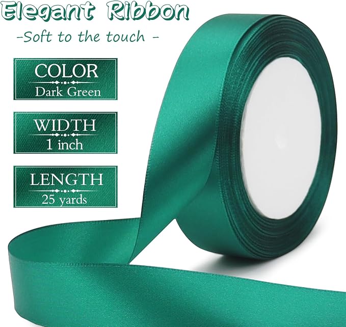 Dark green Solid Satin Ribbon 1 Inch 25 Yards Solid Polyester Fabric Ribbon - Image 2