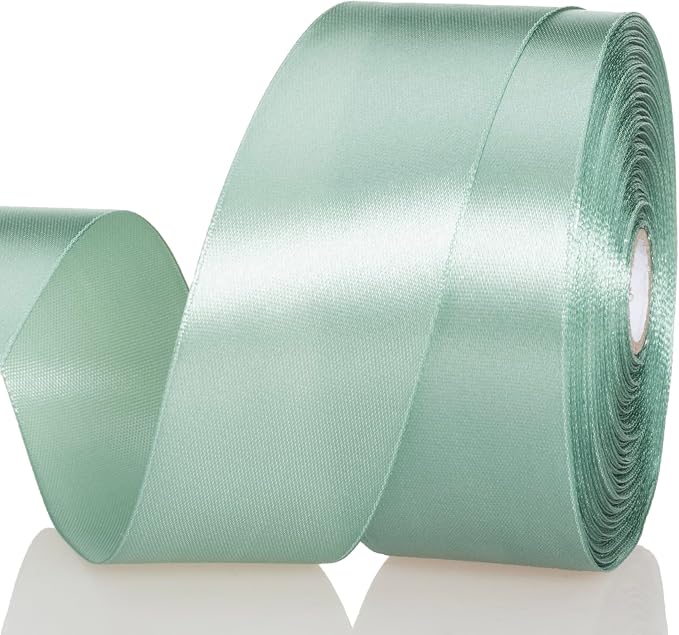 1 1/2 Inch Sage Green Solid Satin Ribbon, 50 Yards Craft Fabric Ribbon by YASEO