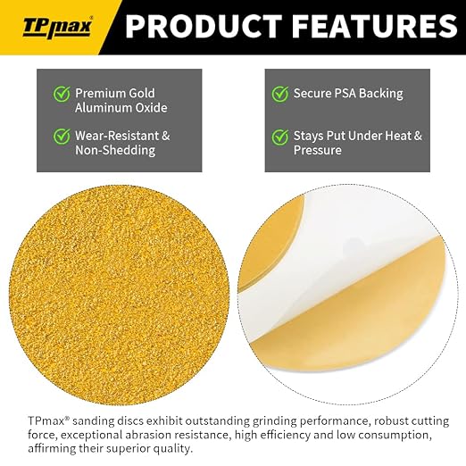 6-Inch 120-Grit Gold PSA Sanding Discs, 50 Pack – Pro-Grade Self-Adhesive - Image 4