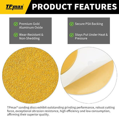6-Inch 400-Grit Gold PSA Sanding Discs, 50 Pack – Pro-Grade Self-Adhesive - Image 4