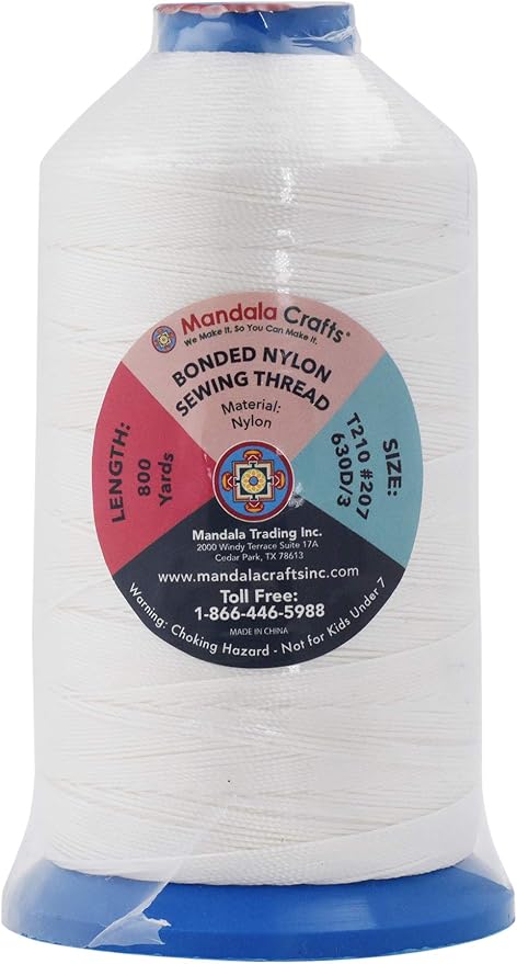 Mandala Crafts Bonded Nylon Thread White Heavy Duty Sewing Threads - Image 2