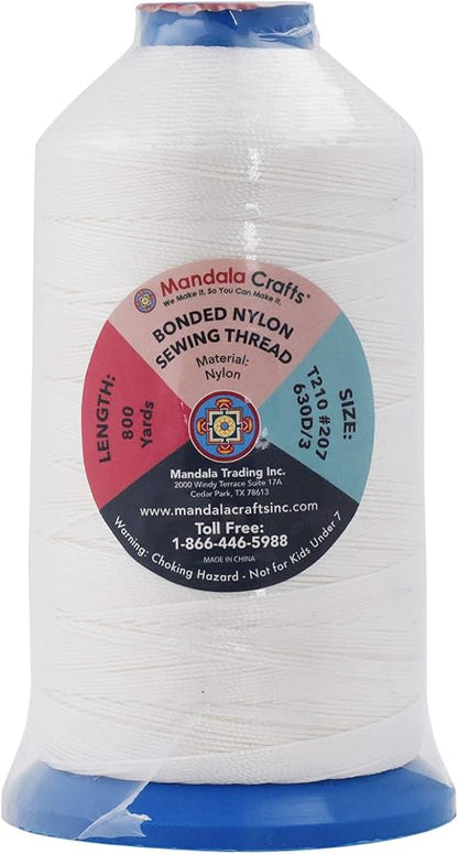 Mandala Crafts Bonded Nylon Thread White Heavy Duty Sewing Threads - Image 2