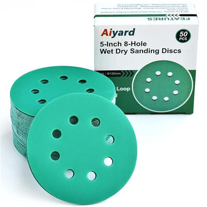 5-Inch 8-Hole Wet Dry Sanding Discs 320 Grit, Polyester Film Backed Heavy-Duty by Aiyard
