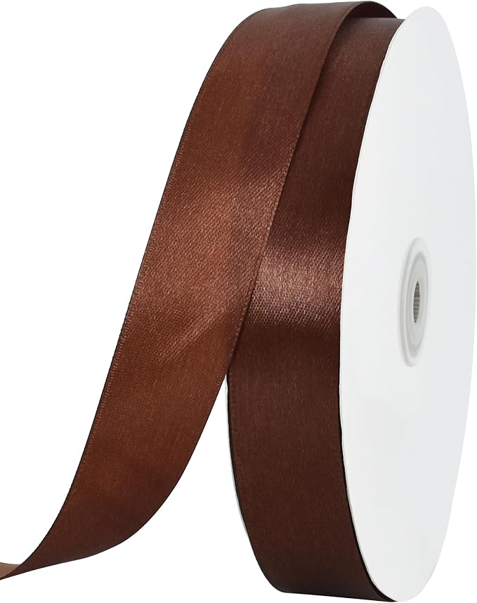 TONIFUL 1 Inch x 100yds Coffee Brown Satin Ribbon, Thin Solid Color Satin Ribbon by TONIFUL