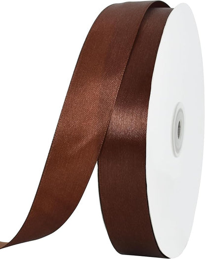 TONIFUL 1 Inch x 100yds Coffee Brown Satin Ribbon, Thin Solid Color Satin Ribbon by TONIFUL